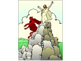 Jesus tempted by the Devil on a mountain top